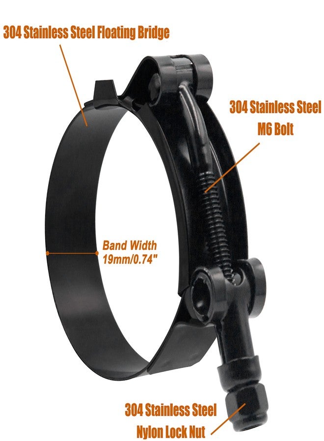 ISPINNER 2 Pack 3 Inch Stainless Steel T-Bolt Hose Clamps, Clamp Range 83-91mm for 3" Hose ID (Black) - Image 2